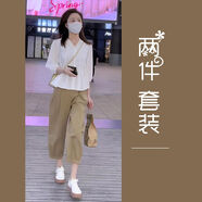 LPDV小個(gè)子穿搭套裝兩件套顯氣質(zhì)女裝套裝2024年新款洋氣30-40歲顯瘦 白色上衣+卡其色褲子兩件套 M 建議95-105斤