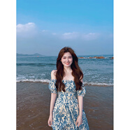 拓澀（TUOSE）法式輕奢女裝一字肩碎花抹胸連衣裙女夏季新款收腰茶歇長(cháng)裙沙灘裙 藍色 M 95-105斤