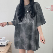 【精選夏季新品】衣服女夏天的夏季七分袖T恤女上衣扎染T恤女2022年新款夏季韓版設(shè)計(jì)感小眾中長(zhǎng)款 33133扎染 灰色-體桖女 L 100-120斤-體桖女