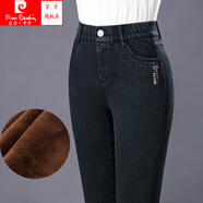 皮爾卡丹（pierre cardin）新國標(biāo)【時(shí)尚女裝】牛仔打底褲女外穿2025新款大尺碼高腰中年闊太 黑色 拉鏈腰 款 雪花款柔軟一體絨 加絨 XL 29碼 腰圍2尺2