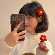 言象送你一朵小紅花胸針女學(xué)生徽章毛絨針織花朵別針國慶節(jié)衣服配飾 小紅花發(fā)夾【一對裝】