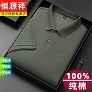 恒源祥男士純棉短袖t恤男夏季新款翻領(lǐng)寬松新款潮流絲光全棉半袖polo男 款二軍綠HYX-23359 L 【125-140斤】