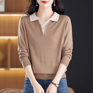歌米拉（Gemila）針織衫女薄款上衣打底衫翻領(lǐng)春秋洋氣純色新款女裝毛衣外穿寬松 香檳色 3XL 【138-155斤穿】
