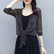 予瑾 搭配裙子的小外套夏天外搭夏配吊帶裙的小披肩搭上衣短款夏季開(kāi)衫寬松罩衫 黑色 大碼2XL(建議130-145斤)