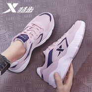 特步（XTEP）女鞋休閑老爹鞋網(wǎng)面透氣跑步鞋輕便厚底增高運動鞋女學(xué)生小白鞋 粉紅紫 35