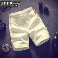 JEEP SPIRIT褲子夏季男款薄款九分褲寬松亞麻褲蘿卜褲棉麻日系小腳錐形褲 K25-白色-五分褲 M