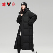 雅鹿羽絨服女冬季2025新款男女情侶長(zhǎng)款寬松過(guò)膝加厚防寒抗凍中性外套 黑色 M (160) 【推薦110-125斤】