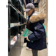舒芳蝶（shufangdie）棉服女2025冬季新款大毛領(lǐng)派克服羽絨棉衣韓版休閑設計感棉襖外套 藏青色 L