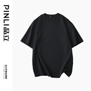品立（PINLI）T恤男短袖100%純棉休閑打底衫純色圓領(lǐng)男士半袖體恤上衣 黑色 2XL 185
