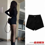 佐菲黛黑色牛仔短褲女高腰辣妹夏季新款緊身彈力顯瘦百搭包臀熱褲潮 黑色-秋冬短褲外穿配靴子 M-秋冬短褲外穿配靴子