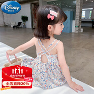 迪士尼（Disney）女童連衣裙夏季露背吊帶公主裙洋氣寶寶夏裝兒童雪紡碎花沙灘裙子 白色 【碎花小吊帶】 110 cm 建議身高100-110cm