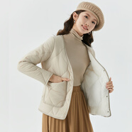 陌飄棉衣女短款加絨內(nèi)穿小棉襖秋冬保暖羽絨棉內(nèi)膽打底內(nèi)搭大V領(lǐng)外套 米白色 L  101-110斤