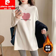 皮爾卡丹（pierre cardin）德絨半高領打底衫女中長款秋冬內(nèi)搭打底衣加絨寬松春秋外穿長T恤 035%23白色【雙面德絨保暖】 L 【建議100-120斤】