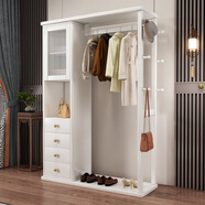 少城客實(shí)木掛衣架穿衣鏡一體式家用臥室客廳衣帽架置物架多功能儲物衣架 白色-120cm（包安裝）