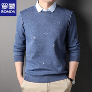 羅蒙（ROMON）假兩件毛衣襯衫領(lǐng)秋冬季商務(wù)休閑職業(yè)裝針織衫男裝體恤打底衫上衣 BJ025藍色【春秋款】 175/XL