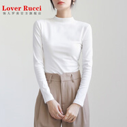LOVER RUCCI小立領(lǐng)打底衫女內搭春秋款白色純棉中領(lǐng)長(cháng)袖t恤半高領(lǐng)修身上衣服 米白色 【常規款】 XL