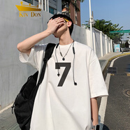 金盾7號短袖t恤男款夏季潮牌潮流重磅寬松衣服美式oversize小領(lǐng)口半袖 白色 M