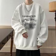 貓霓長(cháng)袖T恤男秋冬季圓領(lǐng)打底衫衣服男女情侶青少年寬松加絨衛上衣 白色 XL 【建議體重115-145斤左右】