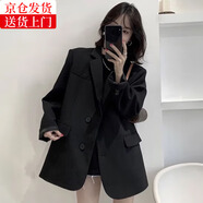 樂(lè)戀淑休閑西裝外套女春季高級(jí)感西服通勤正裝職業(yè)裝大學(xué)生小個(gè)子女裝 兩粒扣西裝外套【黑色】 XL