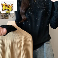 初徑休閑打底針織衫女裝2025新款春秋季洋氣亮片上衣保暖顯瘦毛衣女 黑色