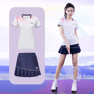川崎（KAWASAKI）羽毛球服女神運動(dòng)套裝女夏季短袖T恤運動(dòng)裙繁花似錦運動(dòng)服速干衣 繁花似錦套裝 霜白色+深鳶尾藍 M