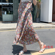 VEOX半身裙夏季透氣碎花一片式系帶半身裙裹裙度假中長(zhǎng)款寬松沙灘裙 油畫(huà)風(fēng)格 均碼 80到150斤可穿