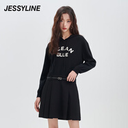 Jessy line冬季專(zhuān)柜款 杰茜萊黑色字母連帽連衣裙 342211089 黑色 S/160
