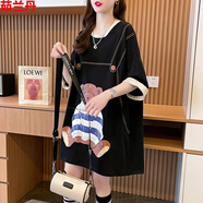 茹蘭丹純棉短袖t恤女2025夏季新款韓版寬松中長(zhǎng)款半袖慵懶風(fēng)體恤上衣女 黑色 M 【80-110斤】