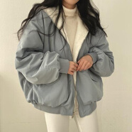 俞兆林韓國chic休閑氣質(zhì)寬松加絨加厚兩面穿羊羔毛棉服女外套秋冬季棉衣 藍(lán)色 S 【建議70-85斤】