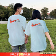 耐克（NIKE）男裝女裝 夏季情侶裝印花透氣運(yùn)動服答題卡全對中高考滿分短袖T恤 HF6594-474/淺藍(lán)/曬圖退5 L (175/92A)