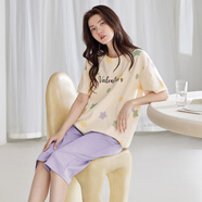 馨愛(ài)百年睡衣女夏天短袖純棉韓版休閑甜美女士七分褲家居服可外穿薄款套裝 QH5421 2XL