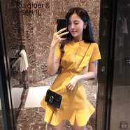 RUIQIUER 女裝歐貨潮女裝新款夏季時尚休閑魚尾裙子顯瘦氣質(zhì)黑色連衣裙 黃色 2XL
