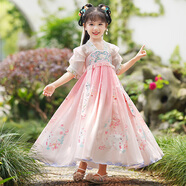 安妮優(yōu)兒（Anneyol）漢服女童春裝2025新款古風(fēng)連衣裙夏季女孩唐裝兒童超仙古裝夏款 粉色短袖 150