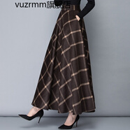 vuzrmm輕奢冬季新款加厚毛呢半身裙女格子長(zhǎng)裙a字裙高腰大擺長(zhǎng)裙冬長(zhǎng)裙 咖啡格子 L腰圍2.2-2.3尺長(zhǎng)度90厘米
