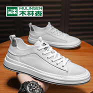 木林森（MULINSEN）男鞋春季新款男士時(shí)尚板鞋男韓版百搭輕便休閑鞋子男透氣小白鞋潮 米白 40
