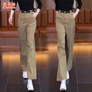 德莉婭天絲棉闊腿褲女春夏2025新款高腰垂墜感顯瘦通勤氣質(zhì)直筒休閑褲女 深卡其長褲（春秋款） XL (29) 建議115-125斤