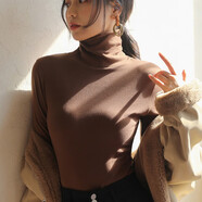俞兆林純色德絨堆堆高領(lǐng)打底衫女內(nèi)搭秋冬季加絨加厚長袖打底衣緊身t恤 YZL-德絨堆堆高領(lǐng)【咖色】 XL 適合體重140-160斤