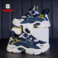 巴布豆（BOBDOG）男童籃球鞋春夏季網(wǎng)面透氣春款旋轉扭扣兒童運動(dòng)鞋小男孩跑步鞋女 藍色旋轉扣【皮面】XT7997 30 /內長(cháng)19cm