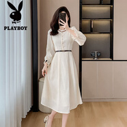 花花公子;PLAYBOY氣質(zhì)時(shí)尚襯衫連衣裙2025新款女士法式溫柔顯瘦中長(cháng)款淑女裙子 杏色 S