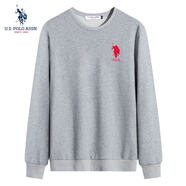 U.S. POLO ASSN.衛(wèi)衣男保羅情侶秋冬休閑長(zhǎng)袖T恤男純色圓領(lǐng)寬松男士上衣淺灰色L