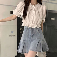 VEOX2025夏季新款襯衫女韓版甜美娃娃領(lǐng)百搭短款襯衣白色泡泡袖上衣潮 白色襯衫 M 【90-105斤】