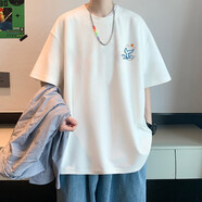 大魚(yú)界線純色t恤男潮牌潮流百搭ins寬松半袖男夏季新款青少年衣服男生短袖 鯨魚(yú)尾巴-白色 XL(135-145斤）