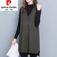 皮爾卡丹（pierre cardin）春秋秋新款套頭馬甲女中長(zhǎng)款寬松胖年輕女士外穿v領(lǐng)針織顯瘦背心