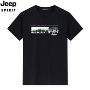 JEEP SPIRIT吉普短袖T恤男夏季新款棉質(zhì)圓領(lǐng)薄款休閑純色大碼體恤上衣寬松 9035黑色 XL / 130-140斤