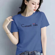 歐洛黛【清.倉\特.促】純棉短袖t恤女顯瘦休閑半袖上衣T恤女圖案隨機 藍色（嘴唇） L