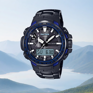 卡西歐運(yùn)動(dòng)登山表鈦合金太陽能電波男表PRX-8000T-7A/8000YT PRW-6100YT-1BPR黑鈦藍(lán)圈