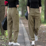 皮爾卡丹（pierre cardin）2023春秋季新款女士小腳哈倫褲工裝褲蘿卜休閑褲九分寬松直筒褲子 軍綠色 2XL建議130斤-145斤