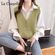 拉夏貝爾（La Chapelle）2024時(shí)尚針織女馬甲春秋季背心外穿小坎肩馬夾外搭純色毛衣 純100自動(dòng)發(fā)熱綠色馬甲【單件】 純100自動(dòng)發(fā)熱M 90-105斤
