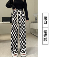 瑟空（SEKONG）2025春秋新款鹽系扎染褲子女時尚潮拖地闊腿褲夏百搭休閑褲YSM 歐美街頭風黑白色 M