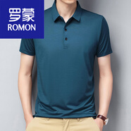 羅蒙（ROMON）男裝仿桑蠶絲短袖男士中老年真絲質(zhì)感T恤爸爸裝翻領(lǐng)冰絲T帥氣 7707純色墨綠 175/XL建議130-155斤
